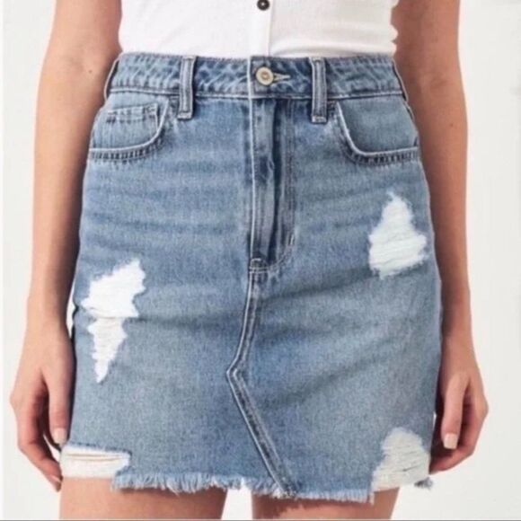 Hollister Blue Distressed Denim Mini Skirt - Picture 1 of 4